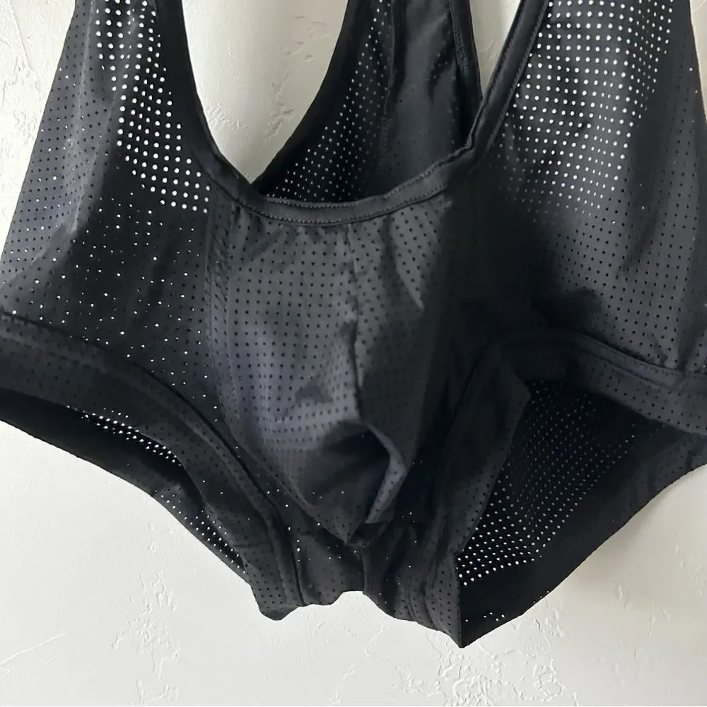 N2N Bodywear Black Mesh Sheer Low Cut Pouch Singlet Size Large